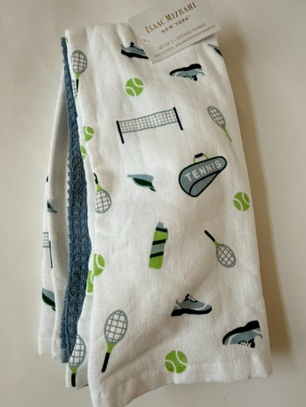 Isaac Mizrahi Set of 3 Tennis Themed Kitchen Towels NEW Player Coach Gift